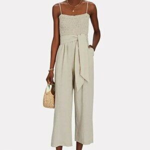 Intermix Shoshanna Linen Blend Smocked Sleeveless Wide Leg Jumpsuit Size 0